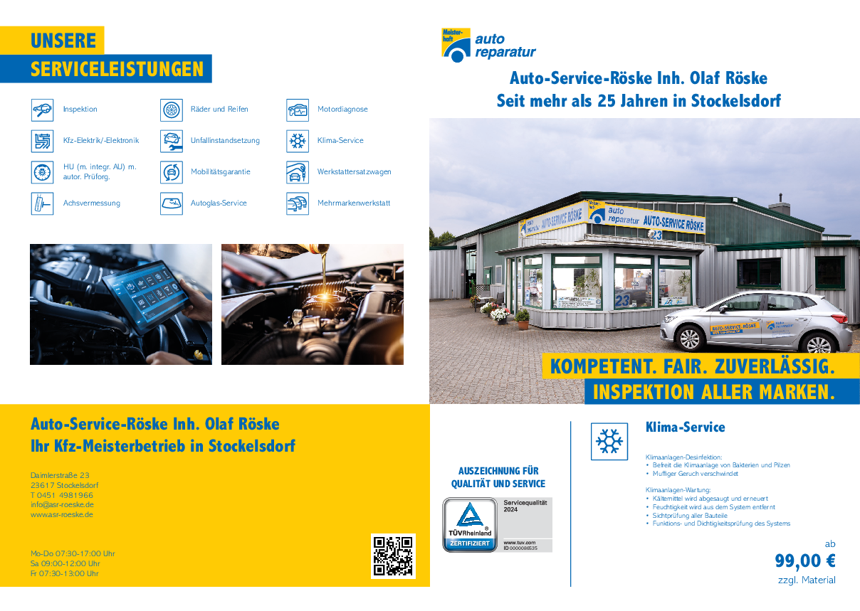 Werkstattprospekt von Auto-Service-Röske Inh. Olaf Röske Bild von Werkstattprospekt von Auto-Service-Röske Inh. Olaf Röske